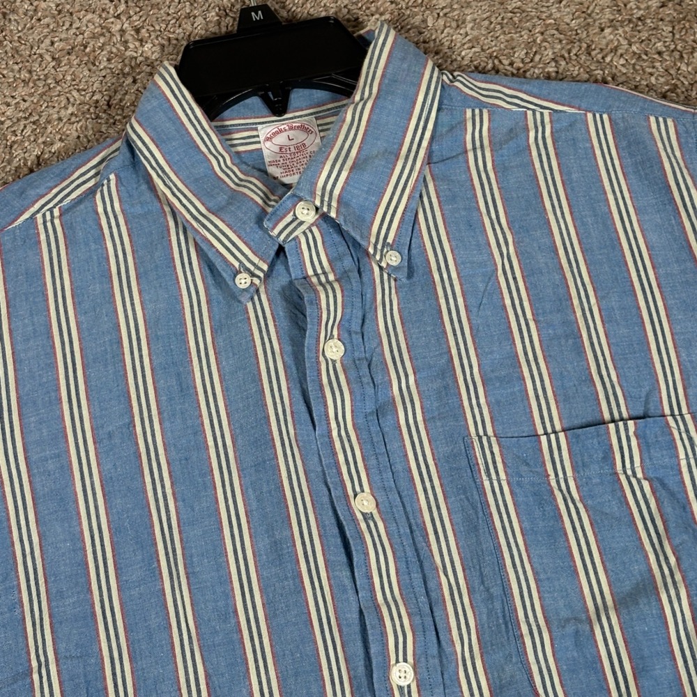 Vintage Brooks Brothers Mens Large Striped Short Sleeve Button Down Shirt USA
